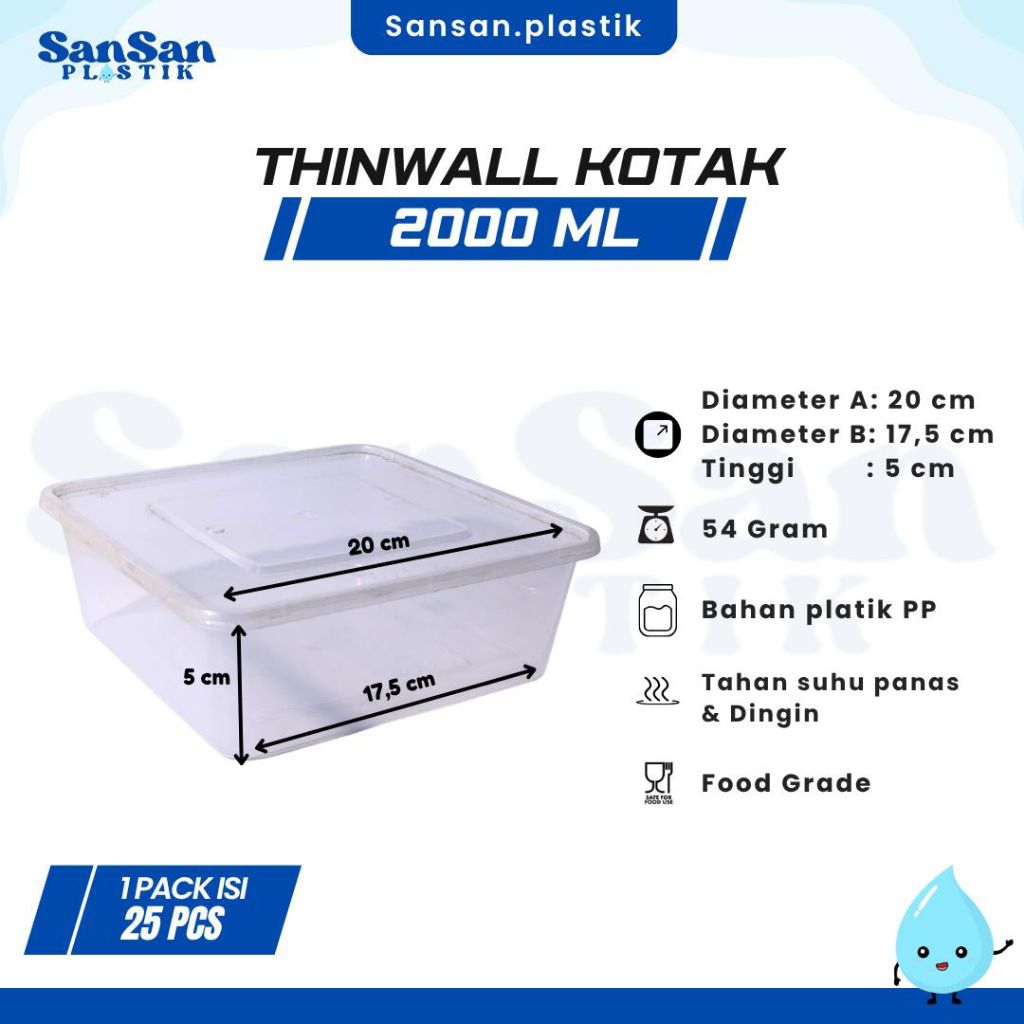 Thinwall Kotak 2000ml / Box Plastik 2000 ml / Thinwall 200ml