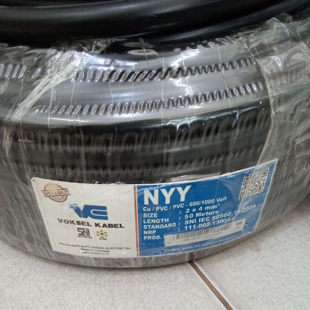 Voksel Kabel Listrik  Hitam NYY 2x4mm² /HARGA METERAN