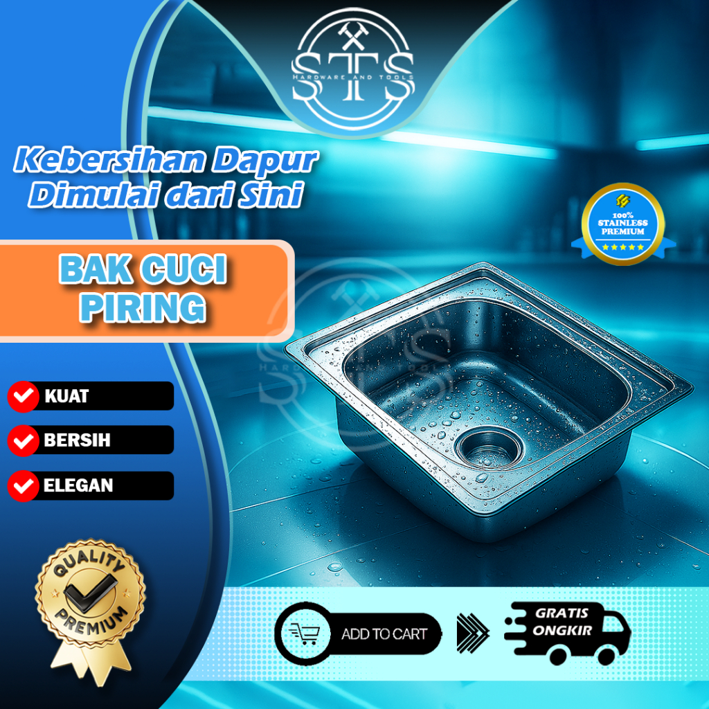 Bak Cuci Piring Wastafel  BCP Kitchen Sink Set Avur 50 X 40 NB Tahan Lama, Mudah Digunakan Stainless