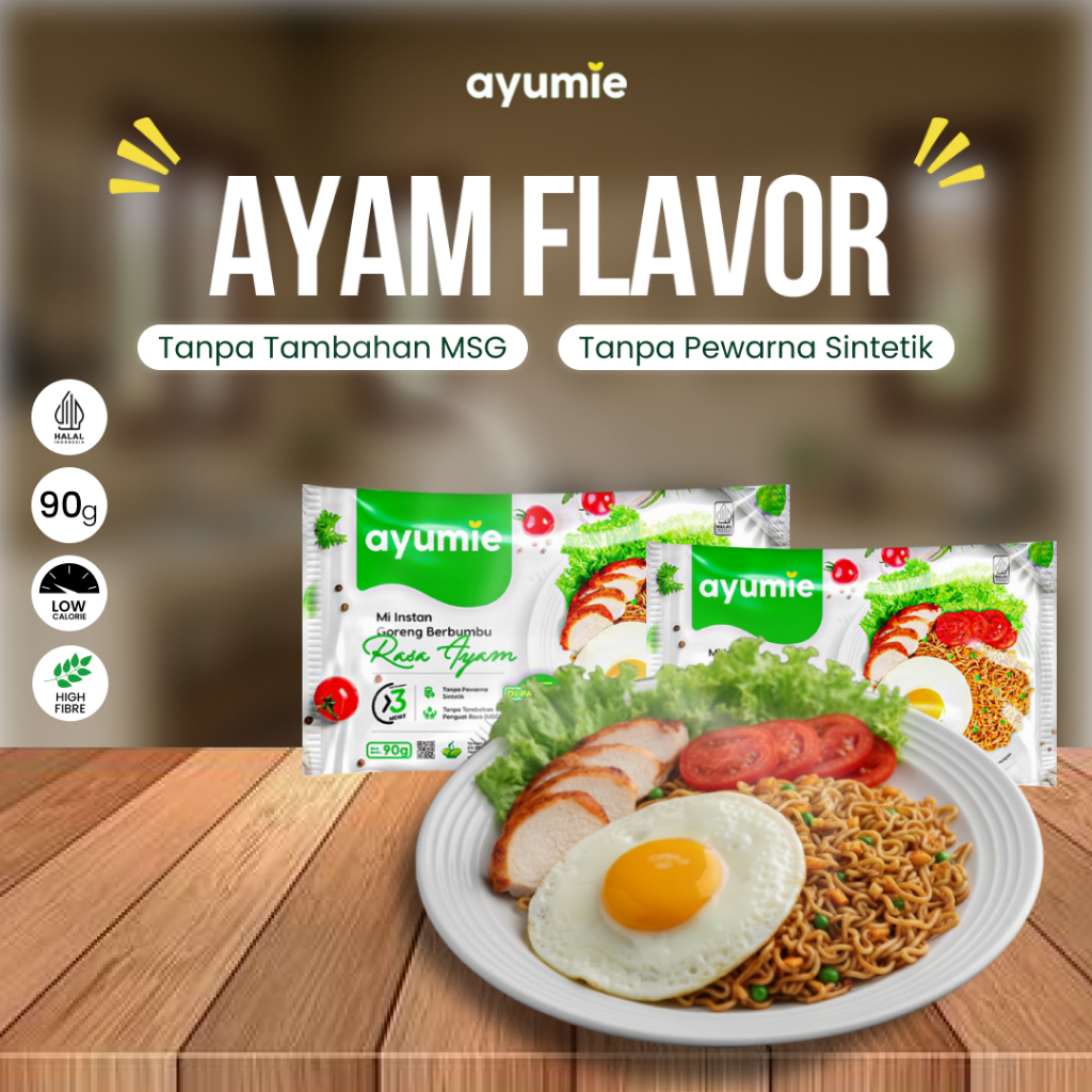 Ayumie Mie Sehat Ayam Panggang 15 Pack – Tanpa MSG, BPOM, Aman