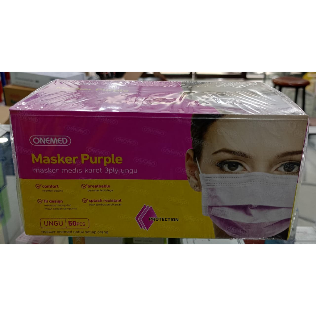 ONEMED - Masker Medis Onemed Earloop UNGU 3ply isi 50 / Masker Ungu Cantol Onemed