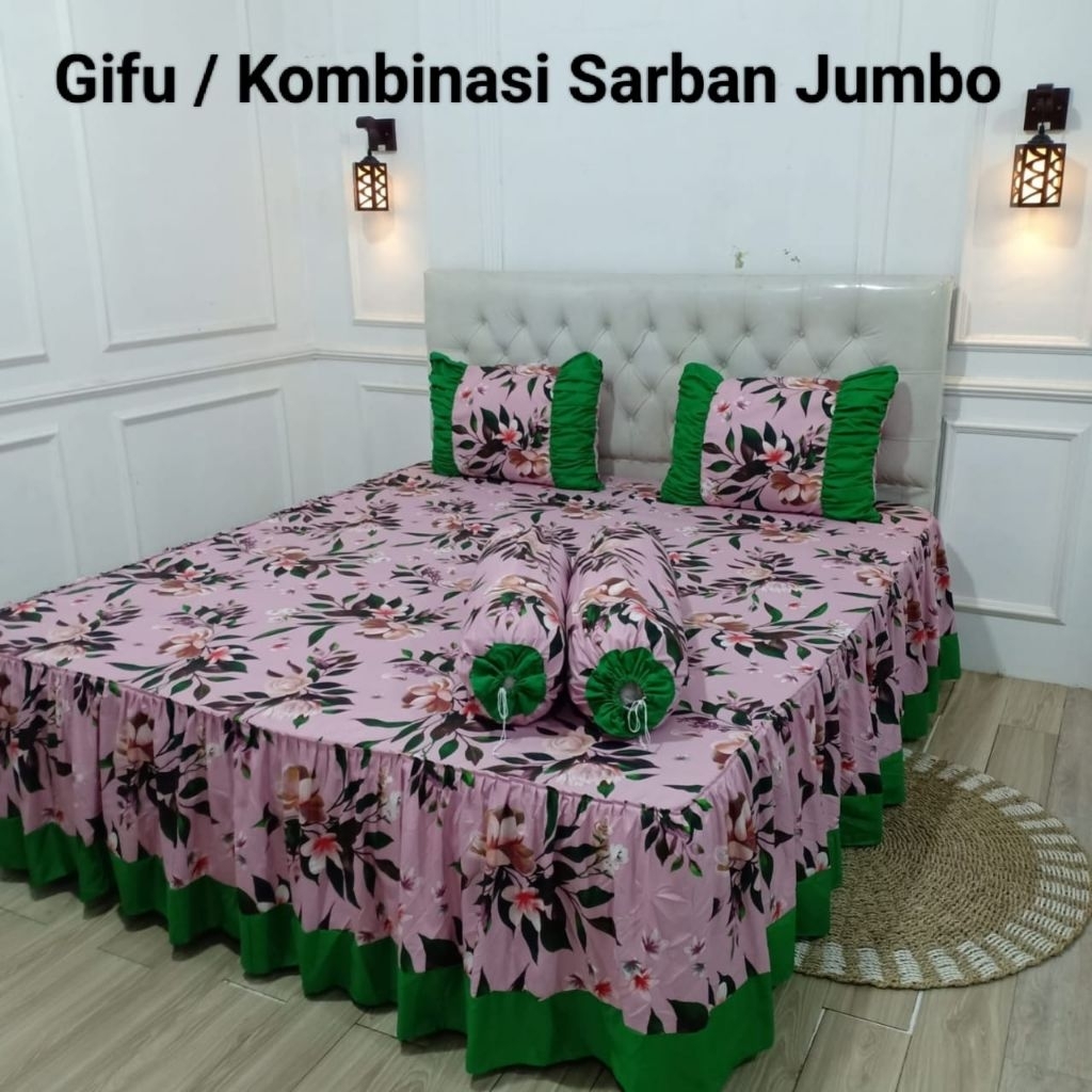 Sprei rumbai kombinasi sarban jumbo Uk 160x200x20