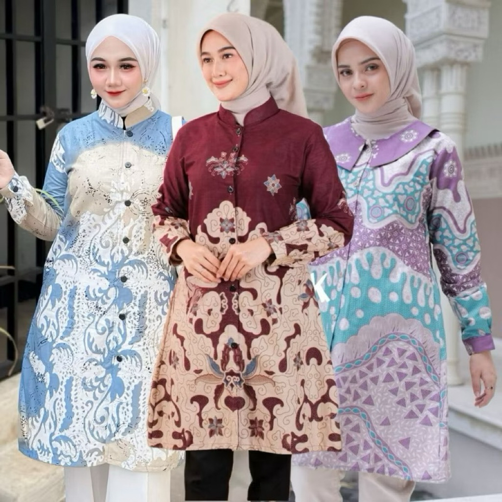 Tunik Batik Depan Kancing Aktif Fashion Muslim Atasan Tunik