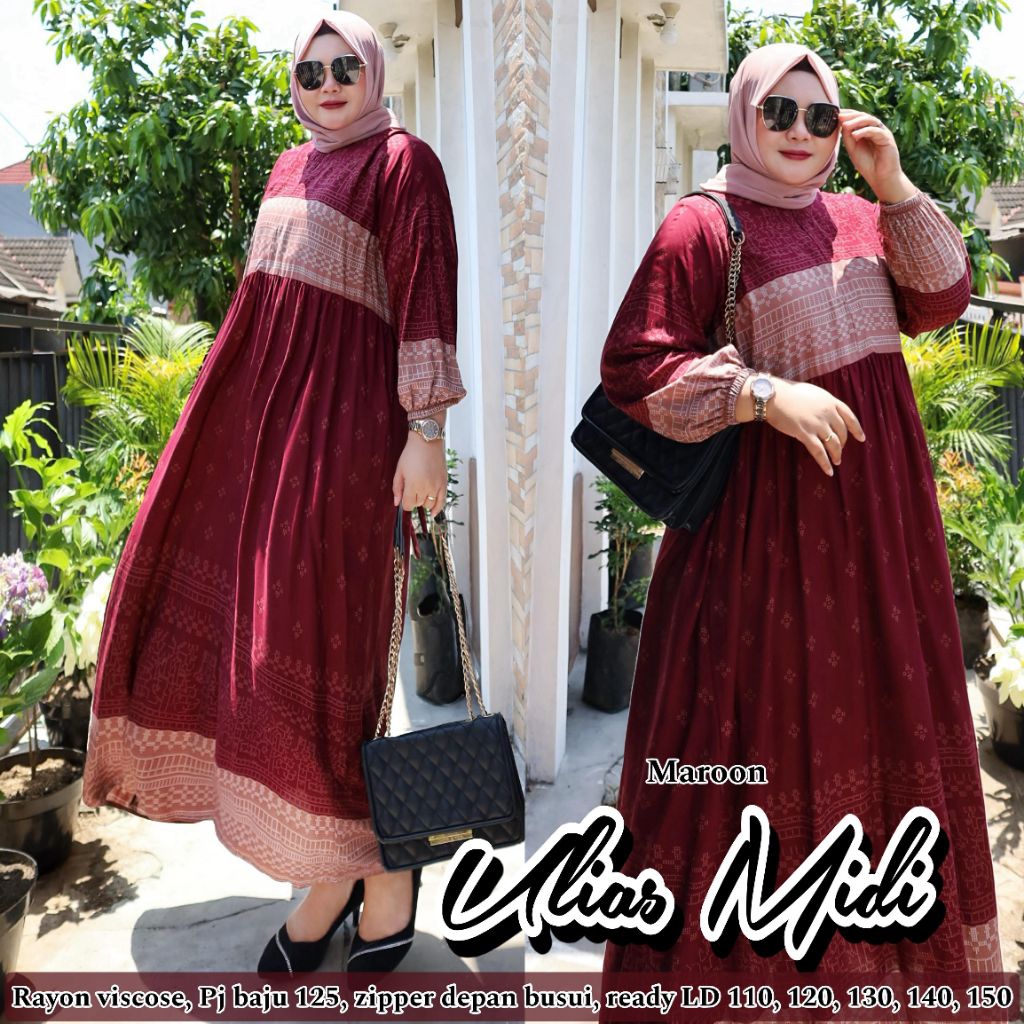 Midi Dress Rayon Jumbo kode Ulias Etnika LD 150 140 130 120 110 PB 125 Motif Etnik 3XL 4XL 5XL Big S