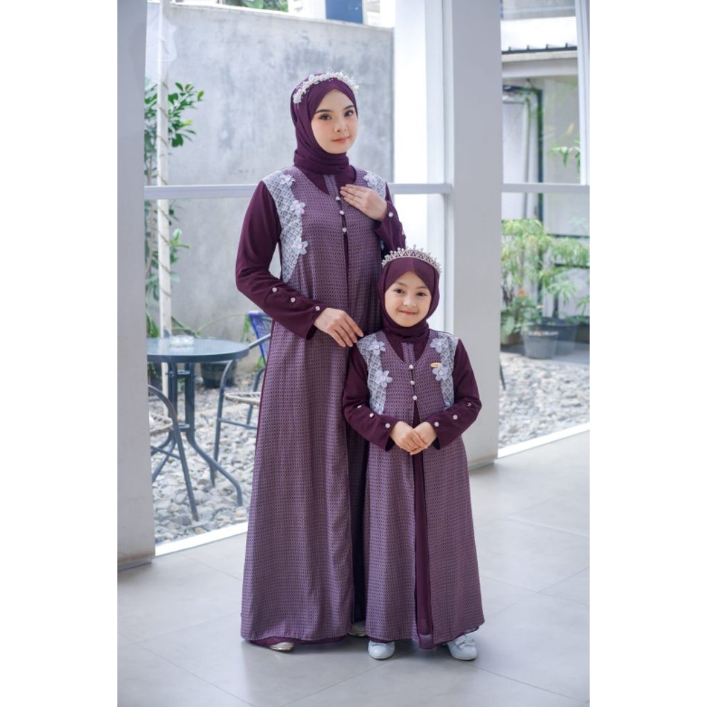 Aisha couple ibu dan anak free hijab, gamis couple terbaru, gamis cantik, gamis kondangan, gamis kom