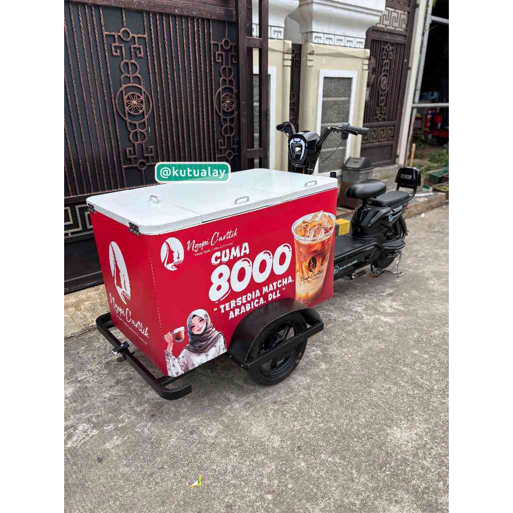 Gerobak Keliling Sepeda Listrik Desain bisa Custom untuk Makanan / Minuman / Panas / Dingin