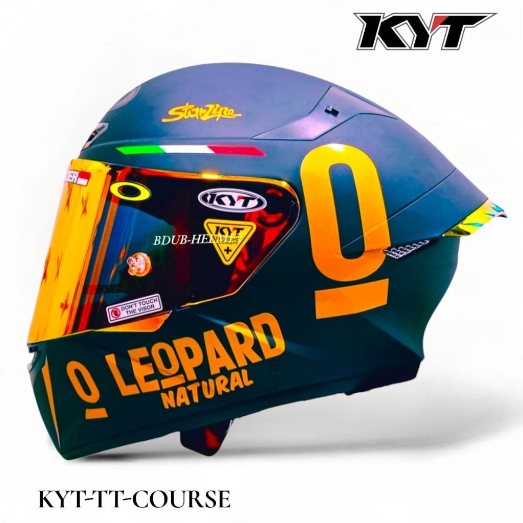 Helm KYT TT Course Black dof Leopard Spoiler 3D Iridium Original KYT