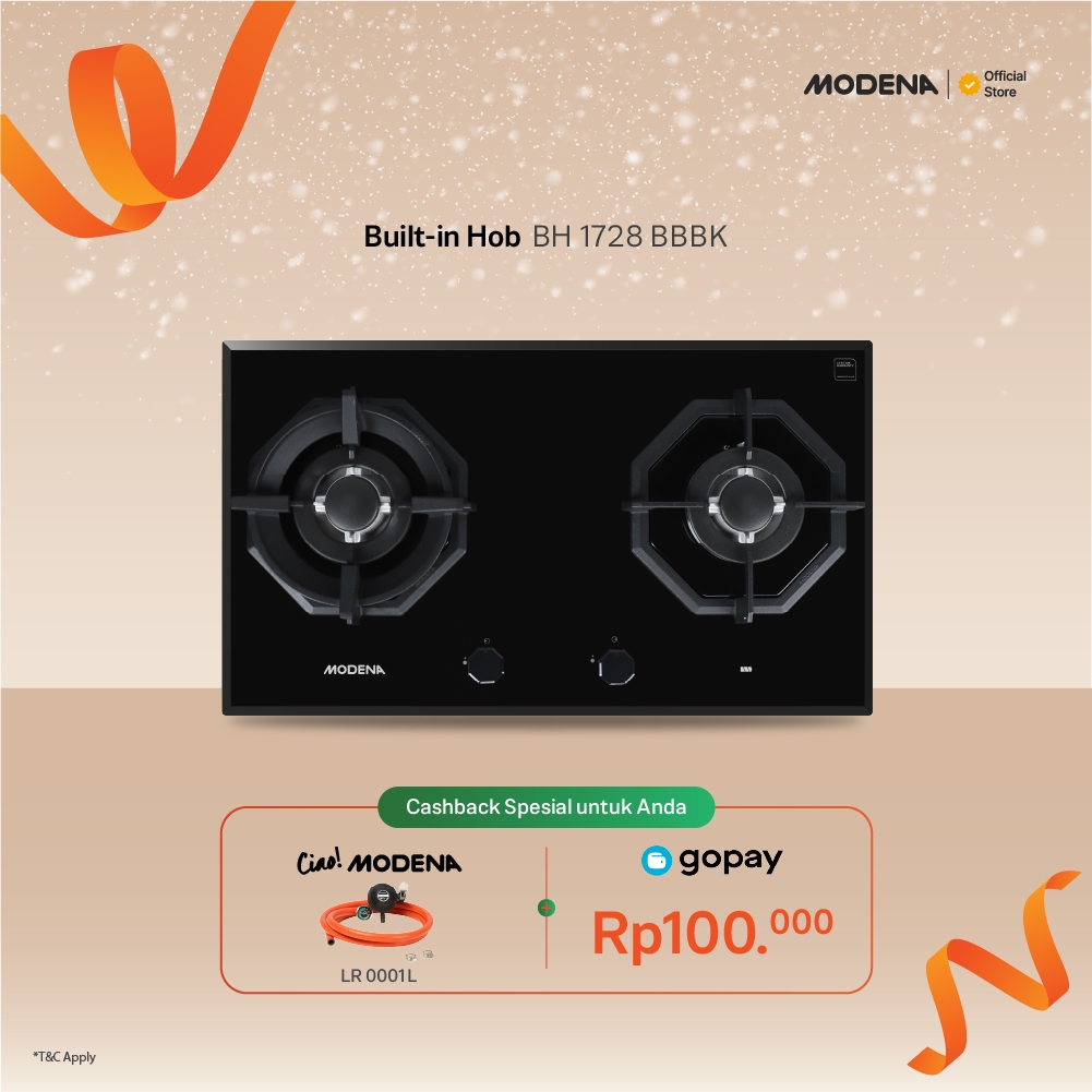 MODENA Kompor Gas Tanam 70cm 2 Burner Mix Brass - BH 1728 BBBK