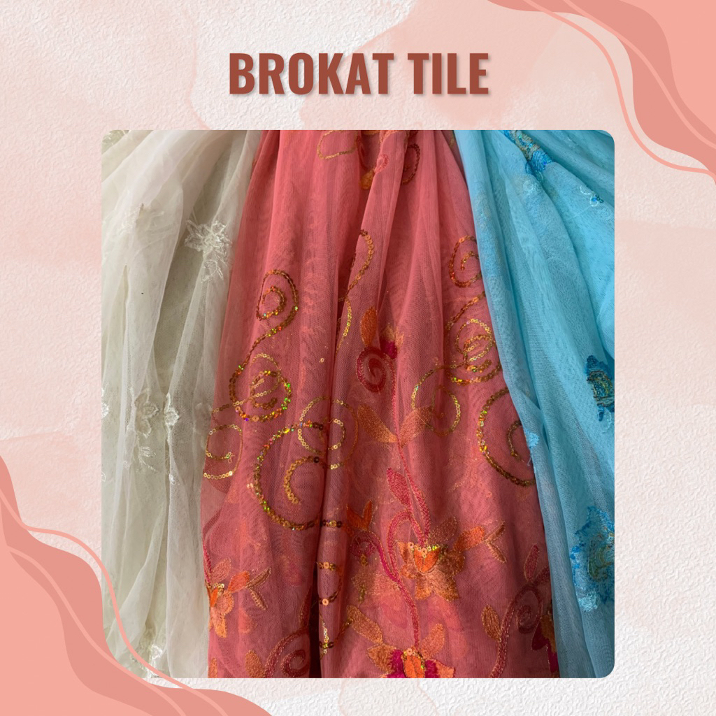 Kain Brokat Tile Bunga Mewah Premium 1 Meter