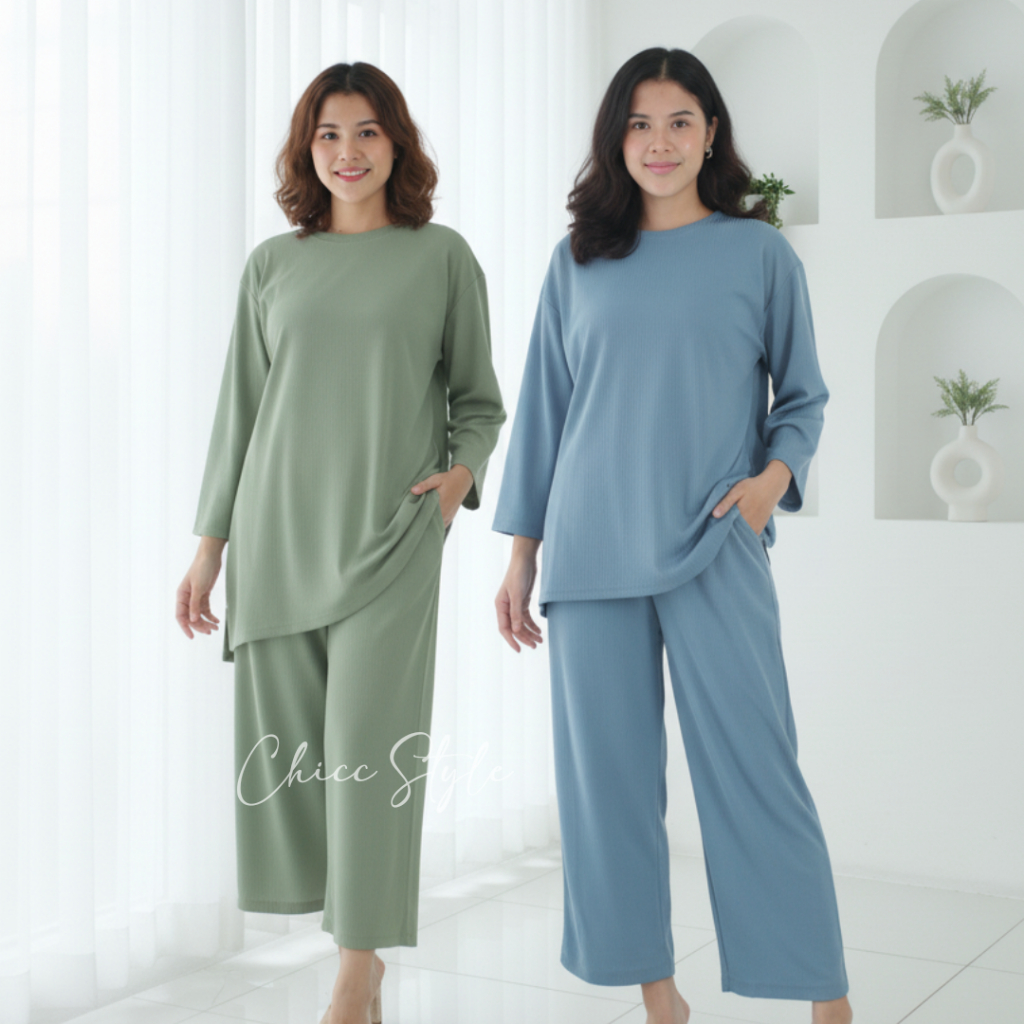 CHICC Luvita Oneset Tunik & Kulot Oversize Muslim Wanita / Setelan Baju Muslim Casual Daily Drop Bal