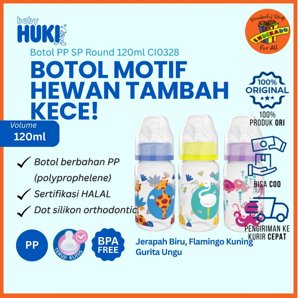 HUKI Botol Susu PP SP Round Orthodontic 120ml CI0328 | Botol Susu Motif Hewan
