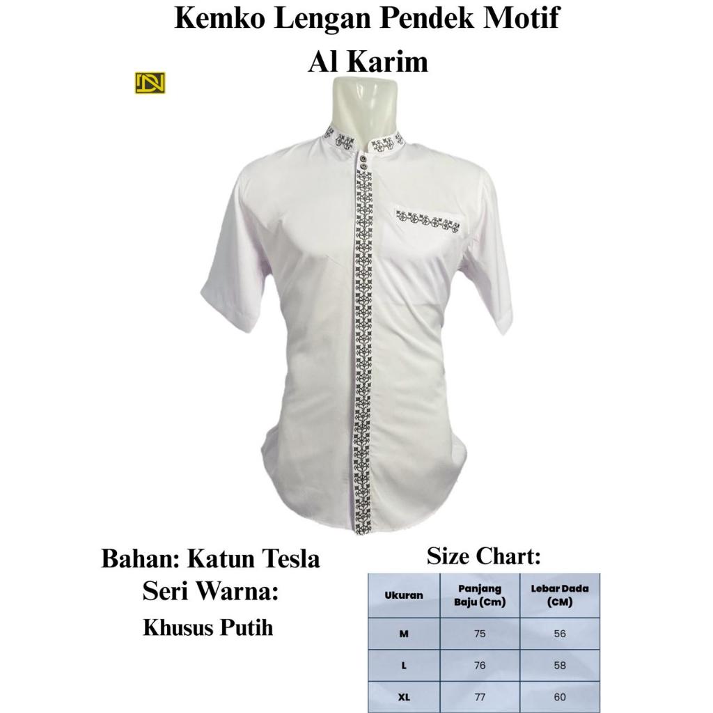 Baju Koko Pria - Kenko Motif Al-Karim Putih Bahan Katun Tesla Ukuran M L XL