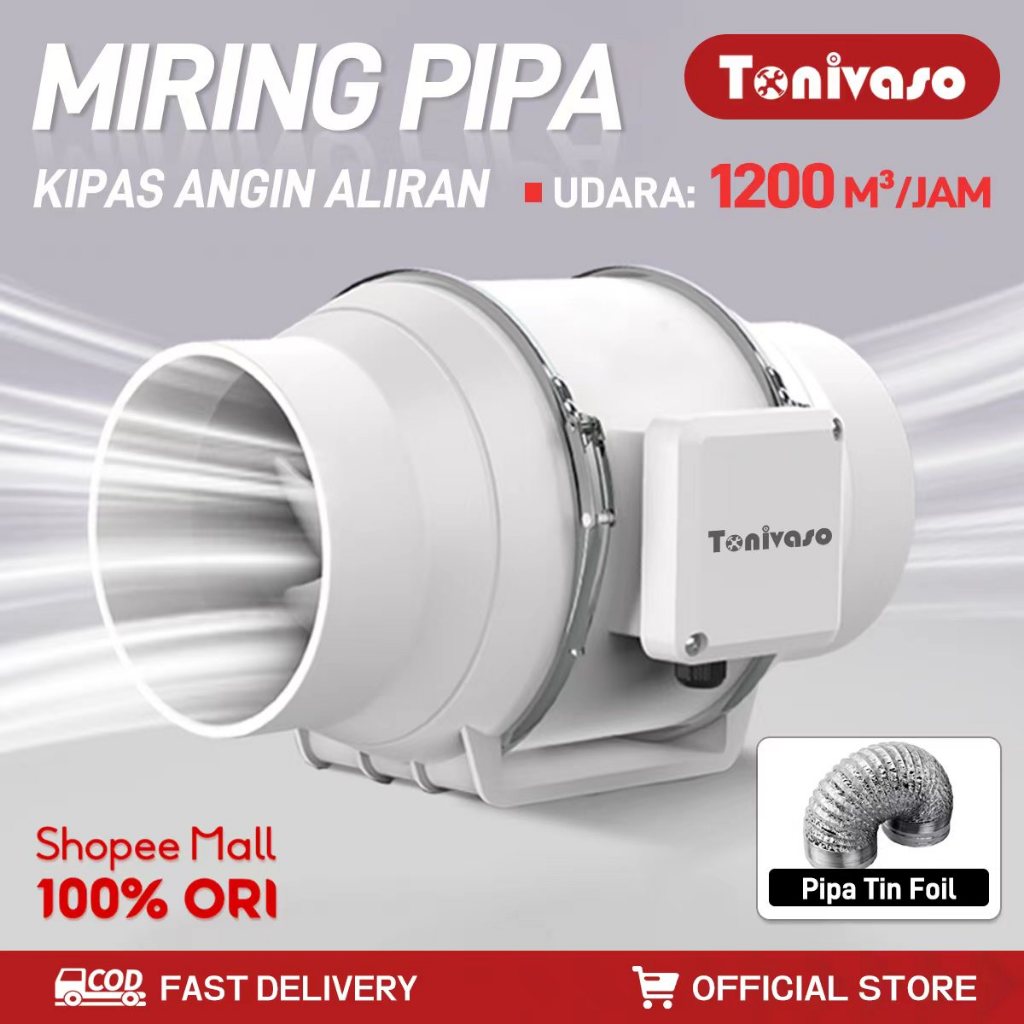 Tonivaso Inline Duct Exhaust Fan 4/6/8 Inch – Booster Blower Efisien untuk Ventilasi Kipas Saluran S