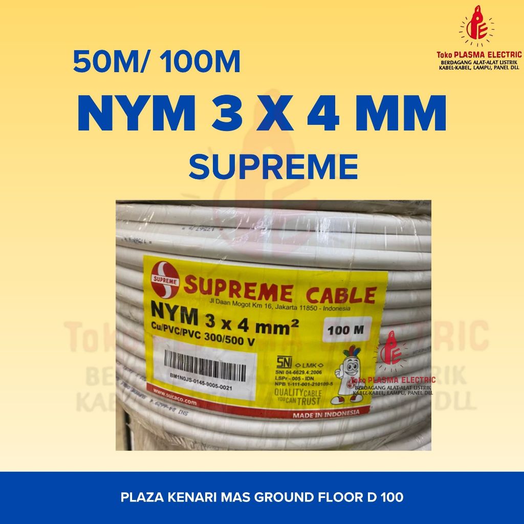 Kabel NYM 3 x 4 MM SUPREME (50 Mtr, 100 Mtr) (Panjang Kabel 50 Meter dan 100 Meter) / 4 Besar