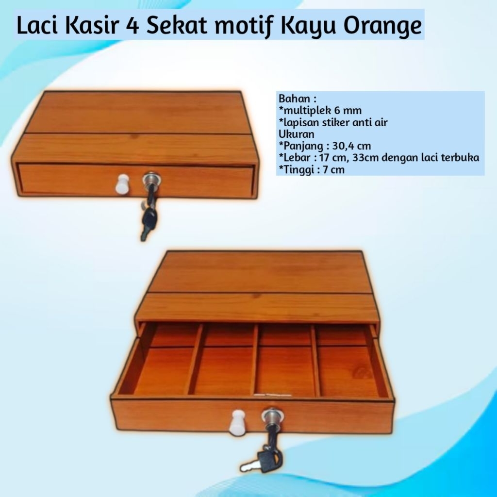 Laci Uang/Kasir 4 Sekat Motif Kayu