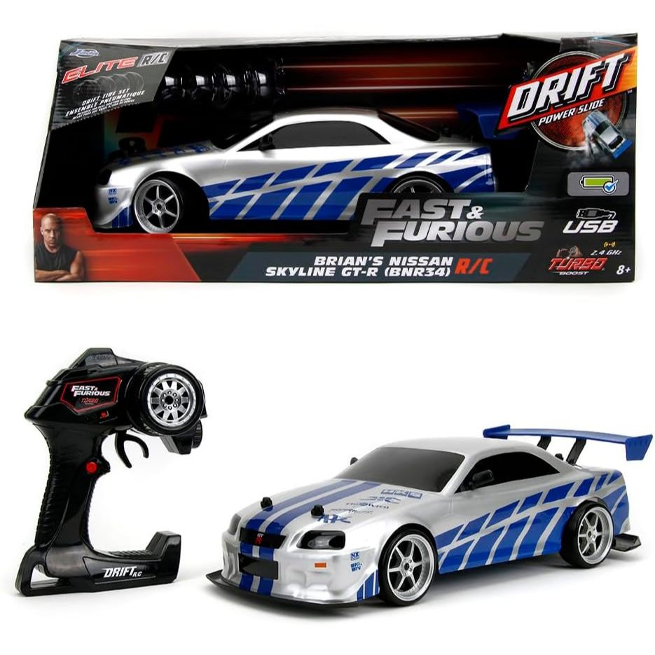 Jada Toys Fast & Furious Brian's Nissan Skyline GT-R (BN34) Drift Power Slide RC Radio Remote