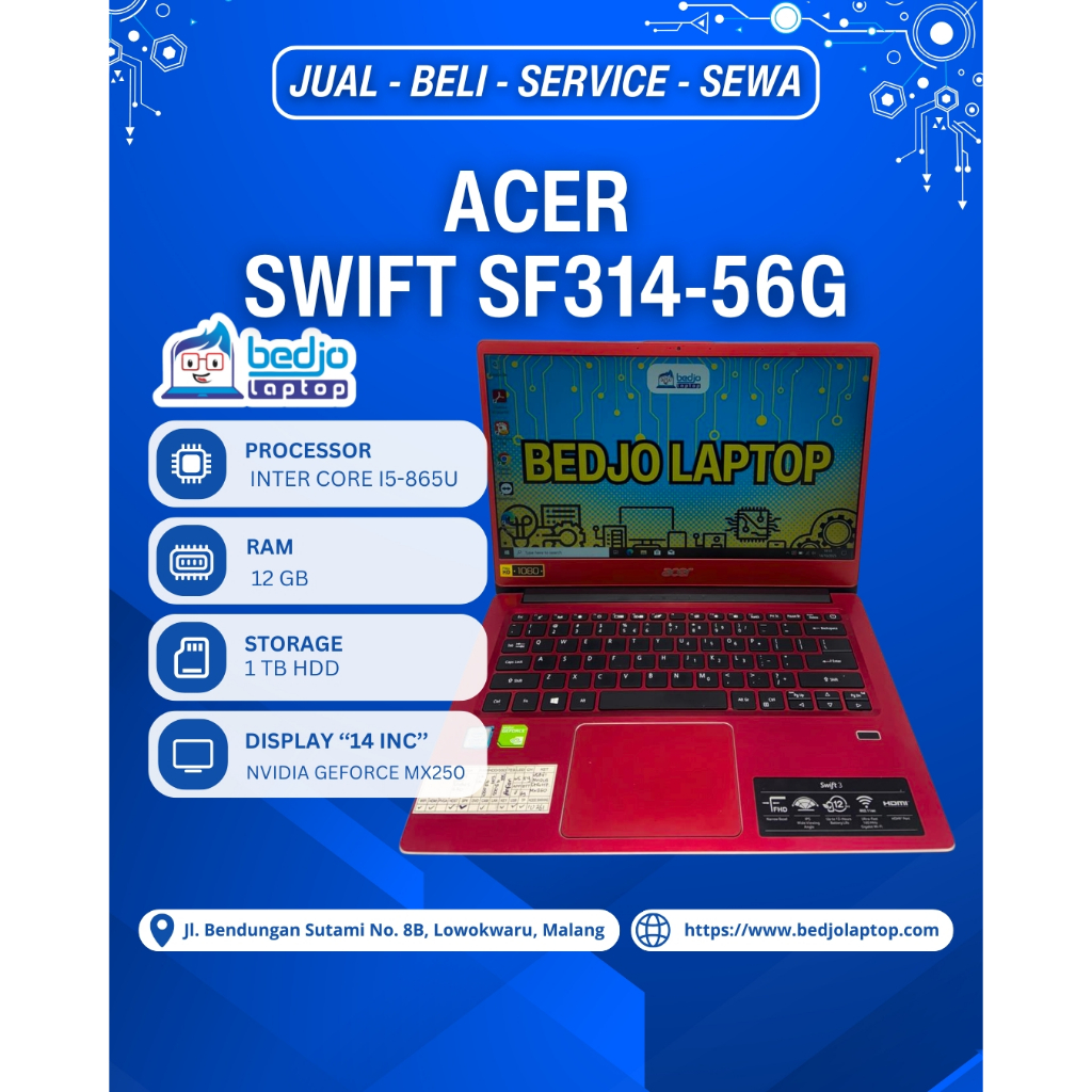 ACER SWIFT SF314-56G TERANDALAN Laptop Acer Second HDD 1 TB, Laptop Acer Murah Core I5
