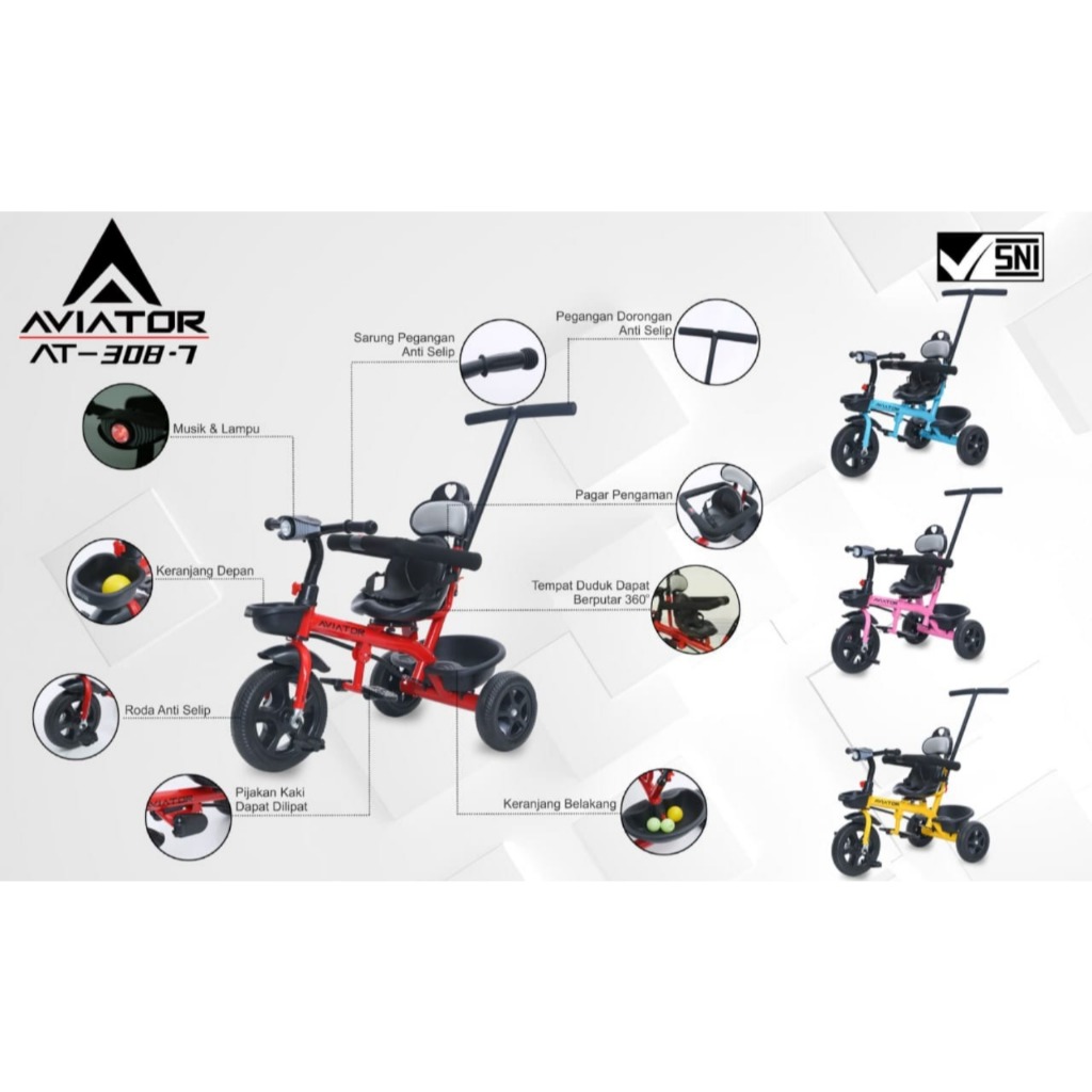 SEPEDA ANAK RODA 3 AVIATOR AT-306-7 / AT 308-7 plus dorongan
