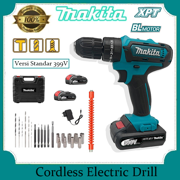 <COD> MAKlTA Mesin bor 2baterai cas bor listrik murah bor tangan baterai besi tembok Beton kayu Cord