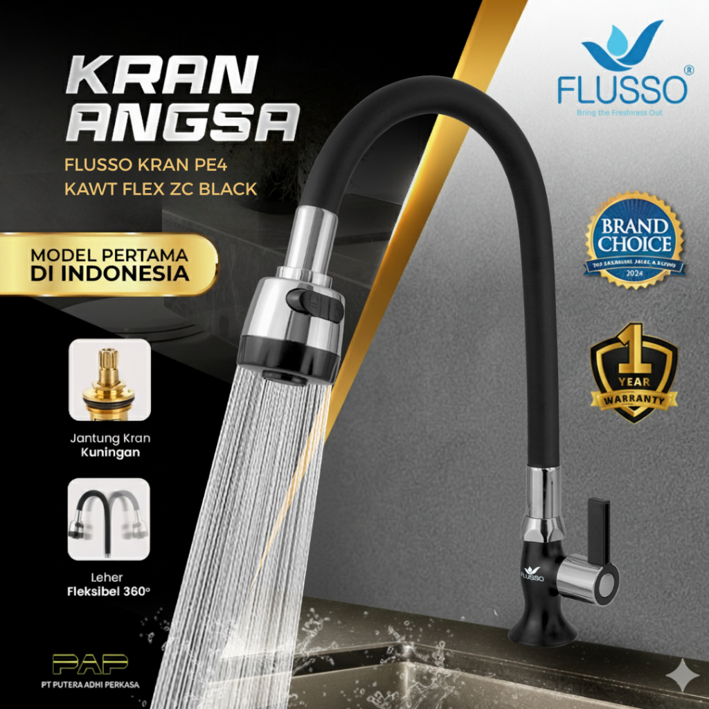 Flusso Kran Angsa Wastafel Flexible Kran Bak Cuci Piring Stainless Black Flusso 860
