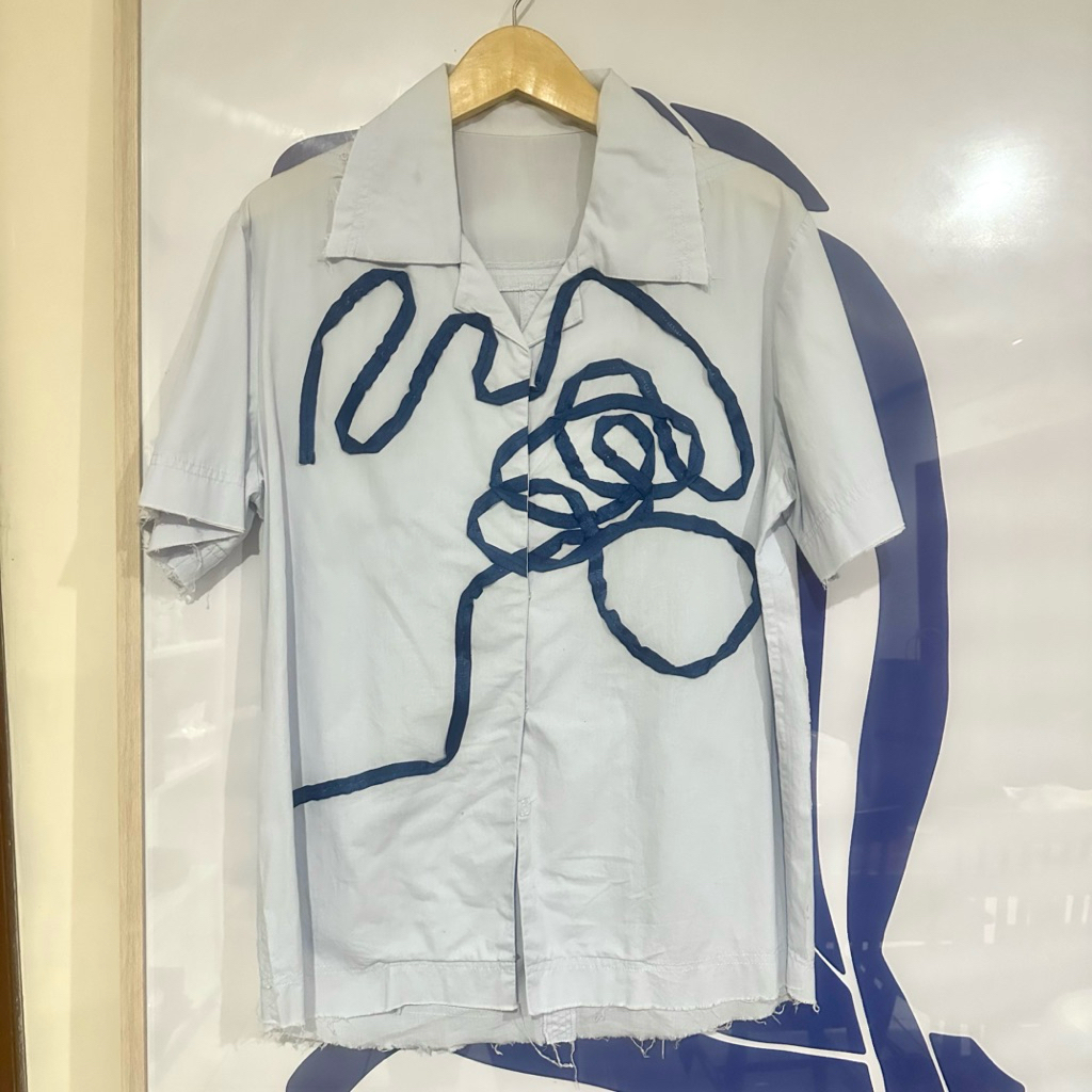 TANGAN WHIM Baby Blue Decorative Shirt With Ribbon