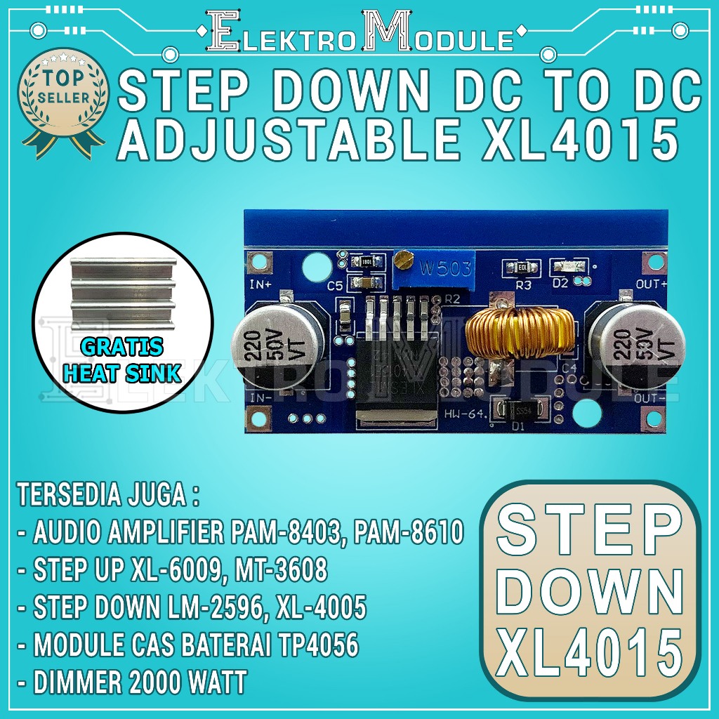 XL4015 DC To DC Step Down Buck Converter 4A V-38V To 1.25V-36V + Heat Sink / XL4015 Step down / Modu