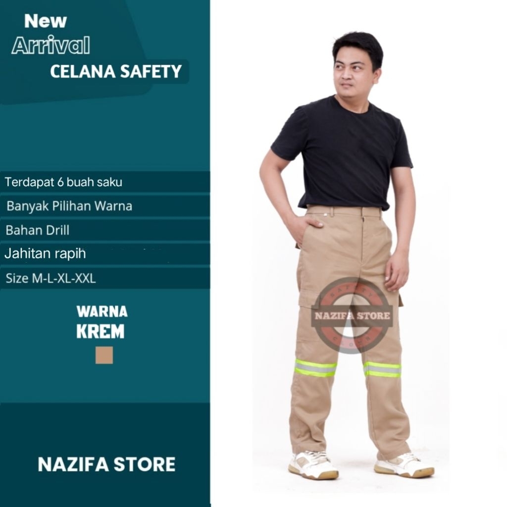 Celana wearpack safety kerja lapangan proyek bengkel tambang kontruksi warna krem