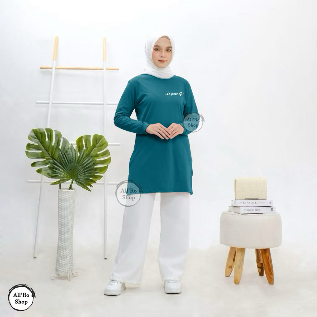 New  Atasan Ella Be Yourself - Kaos Tunik Polos Atasan Tunik Lengan Panjang Tunik Wanita Casual Moti