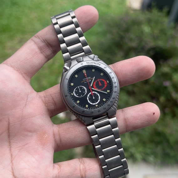Jam Tangan Pria Vintage Citizen Bullhead Tsuno Chronograph Titanium