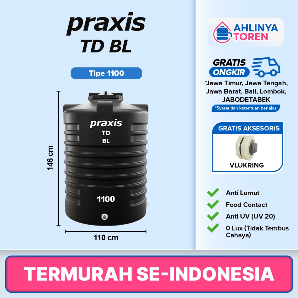 Tandon Toren Tangki Air PRAXIS 1100 Liter - Anti Lumut dan Kuat
