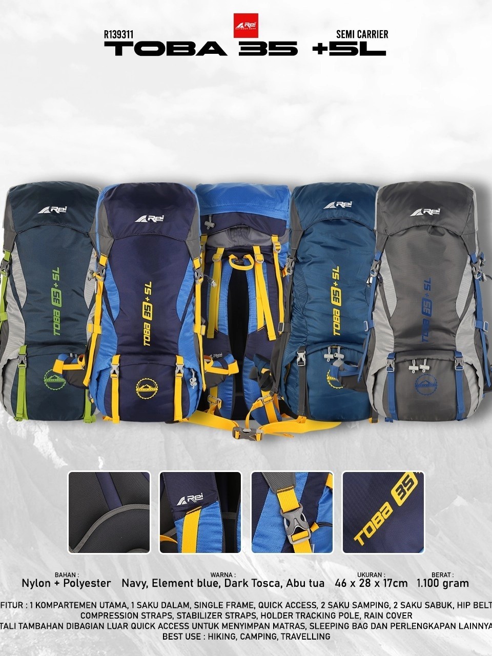 Tas Semi Carrier Rei Toba 35+5L Arei Outdoorgear / Tas Rei 35 Liter Original