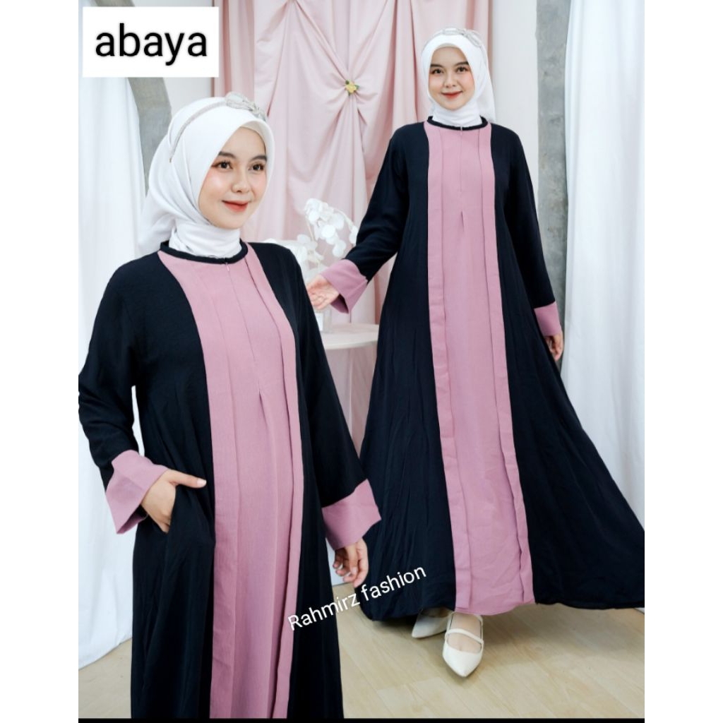 Abaya Hitam Muslim Wanita Simple Lengan Panjang Gamis Remaja Hitam Polos Estetik