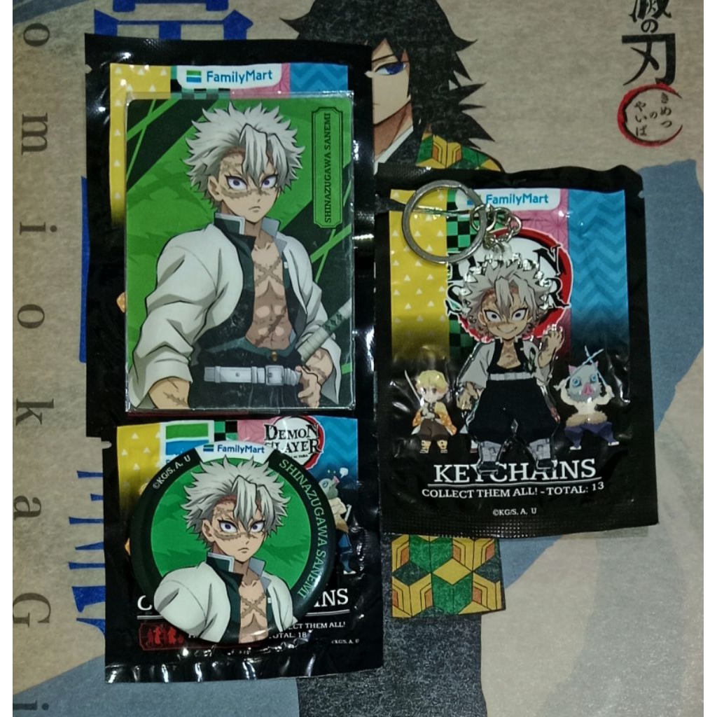 [Take All] Collectible Card Pin Keychain Shinazugawa Sanemi Family Mart Famima X Demon Slayer Kimets