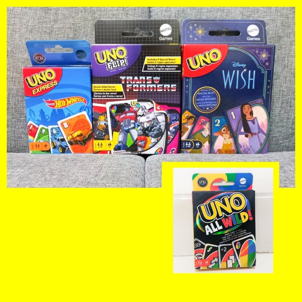Mattel UNO Express Hot Wheels  UNO Flip Transformers, UNO Disney Wish, UNO Flip Express Card Game Or
