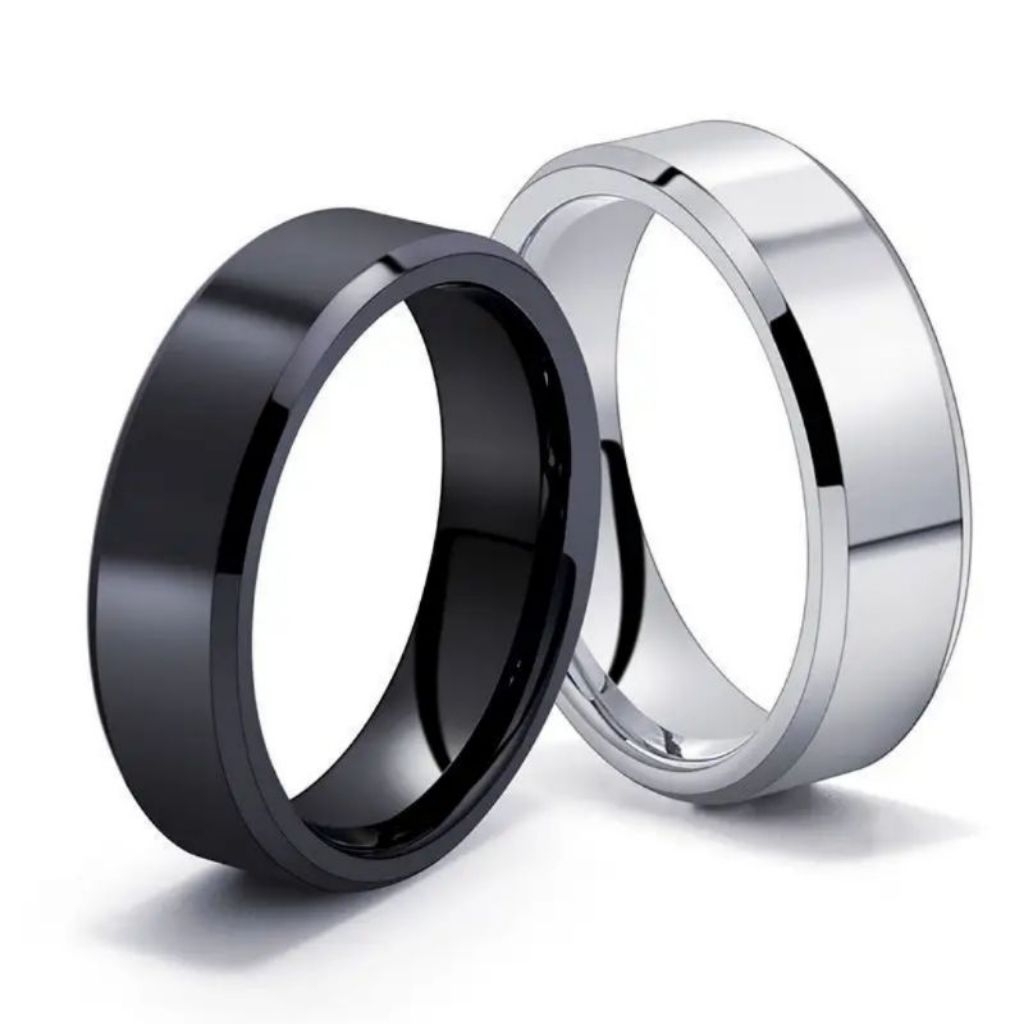 Cincin titanium polos hitam silver couple premium pasangan tunangan kawin fashion pria wanita anti k
