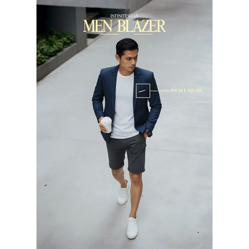 MADILOG - BLAZER pria navy polos dan motif