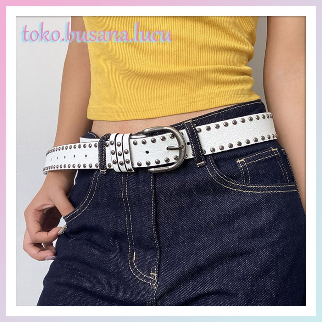 Panjang 110cm/Lebar 3.6cm | Ikat Pinggang Wanita/Pria Kulit PU Gesper Gaya Punk Simple Dan Serbaguna