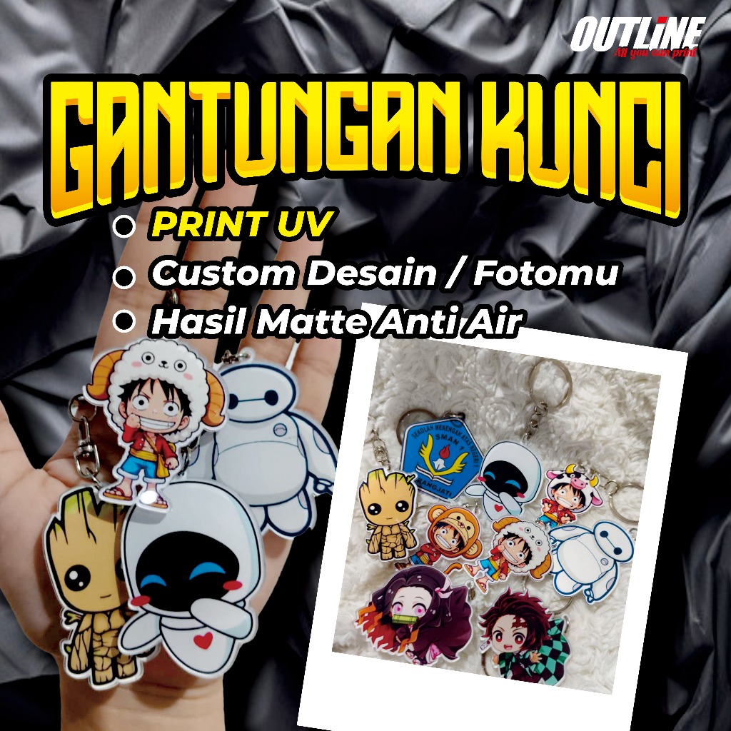 GANTUNGAN KUNCI CUSTOM PRINT UV GANTUNGAN KUNCI AKRILIK UV KEY CHAIN AKRILIK GANTUNGAN KUNCI BIJIAN