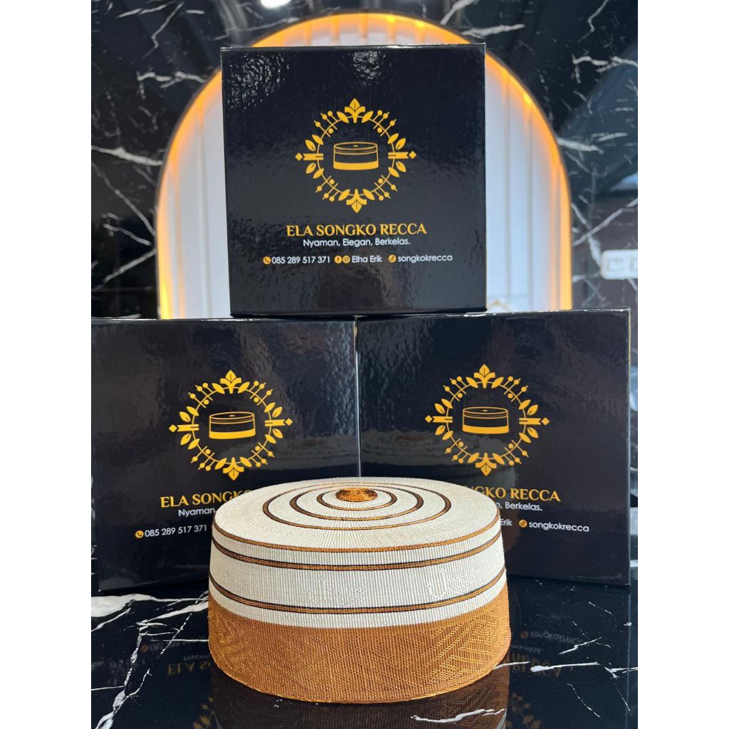 Songkok recca kualitas premium (kombinasi recca piutih dengan tembaga emas tua)