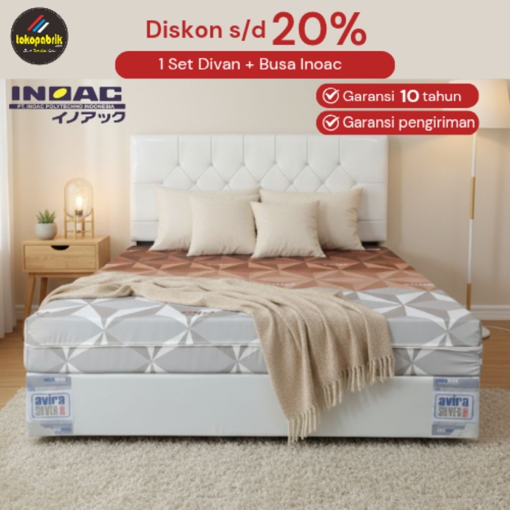 Bedset busa inoac 1set divan + busa inoac 160x200 kasur busa inoac tebal 20cm divan+kasur 180x200 mu