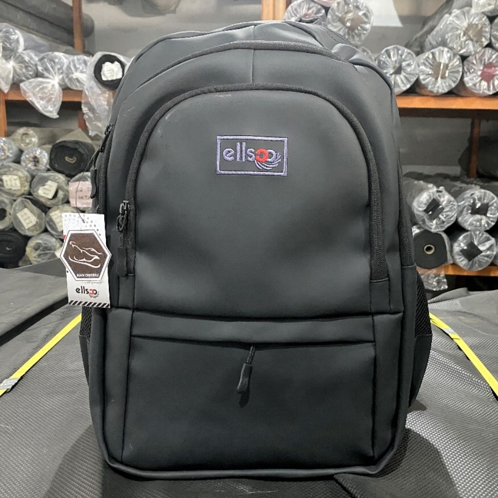 ELLSCO PLZ Karet Premium  Hitam Tas Kerja Laptop Ransel Sekolah