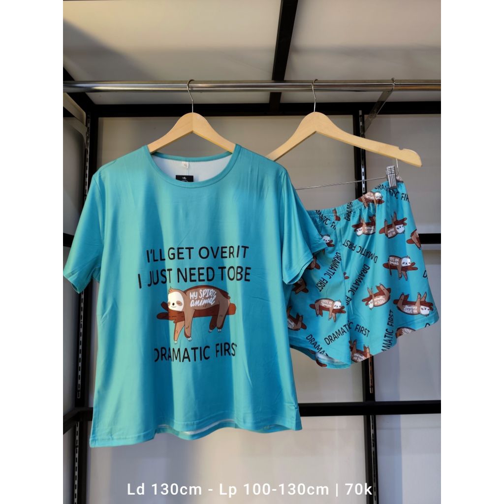 Setelan piyama kaos wanita bigsize Ld 130cm