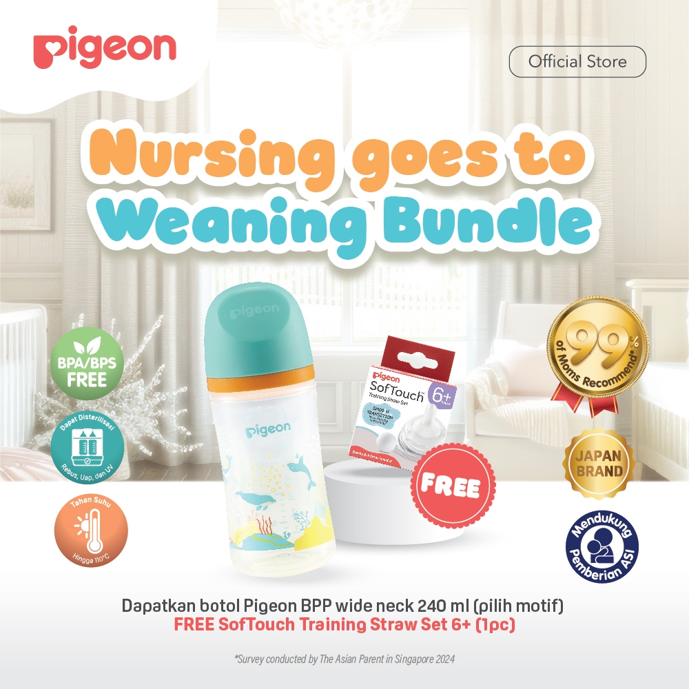 PIGEON Nursing Goes To Weaning Bundle | Botol BPP 240ml | SofTouch Training Straw Set | Dot Bayi | B