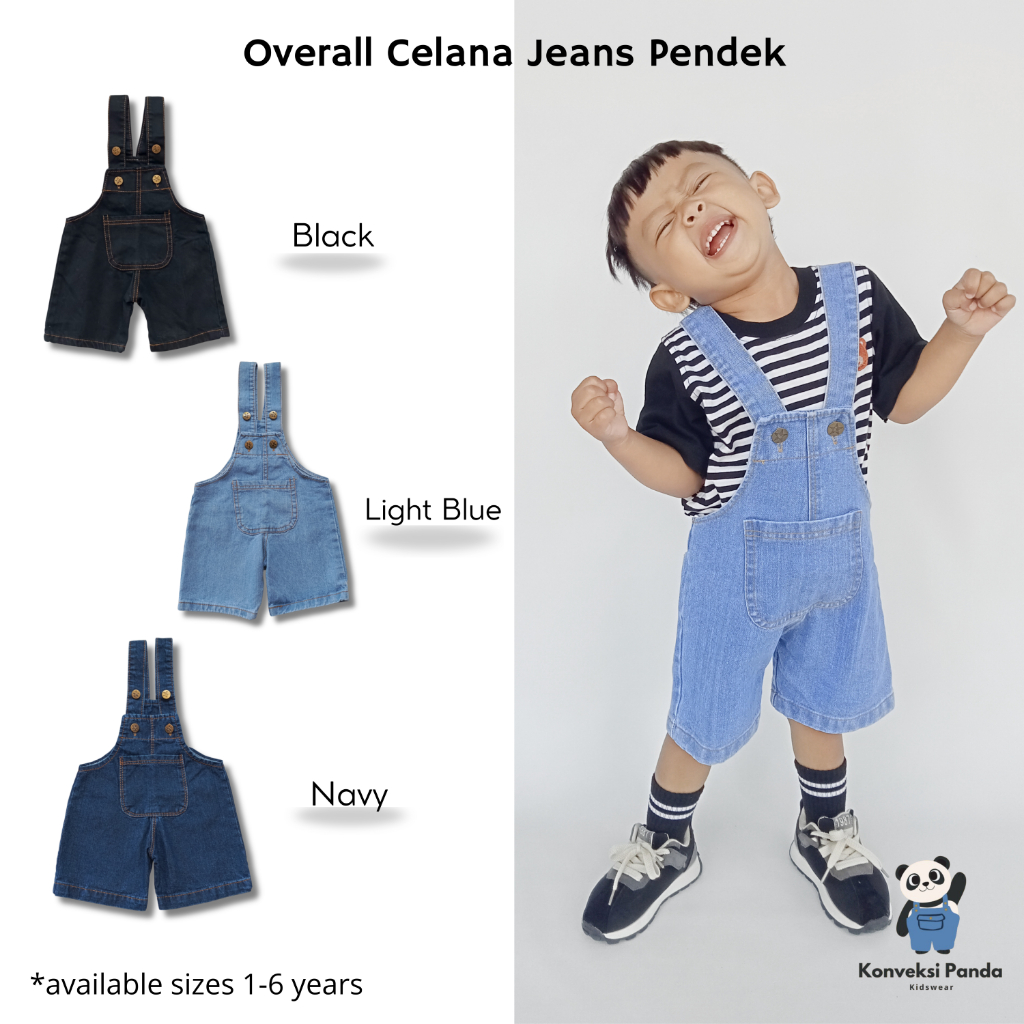 OVERALL CELANA PENDEK JEANS UNISEX PREMIUM 1-6 TAHUN