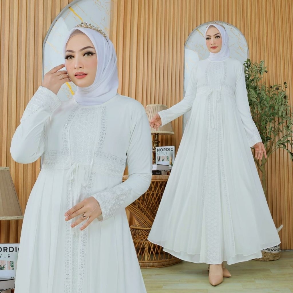 Abaya putih mewah 2025 / Gamis Arabian Turkey simple elegan remaja dewasa xxl Lebaran kekinian-Amira