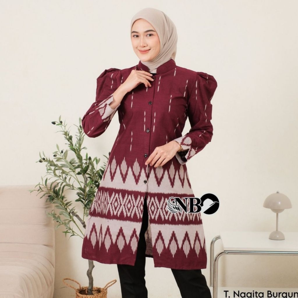 Tunik Batik Wanita Muslim Premium | Baju Batik Wanita Lengan Panjang | Baju Batik Wanita Elegan Untu