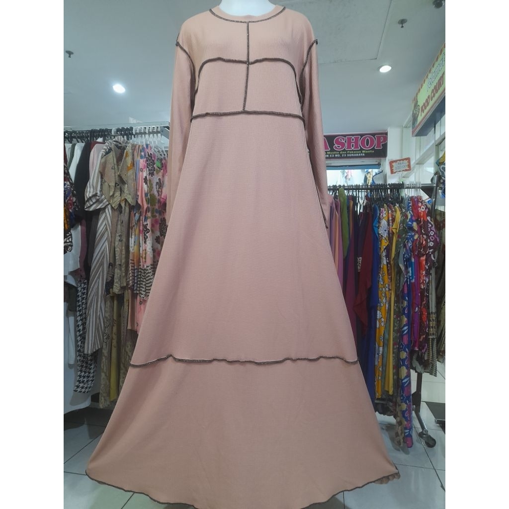 Gamis lengan panjang rajut knit model jahitan berbalik ld 110 PB 130