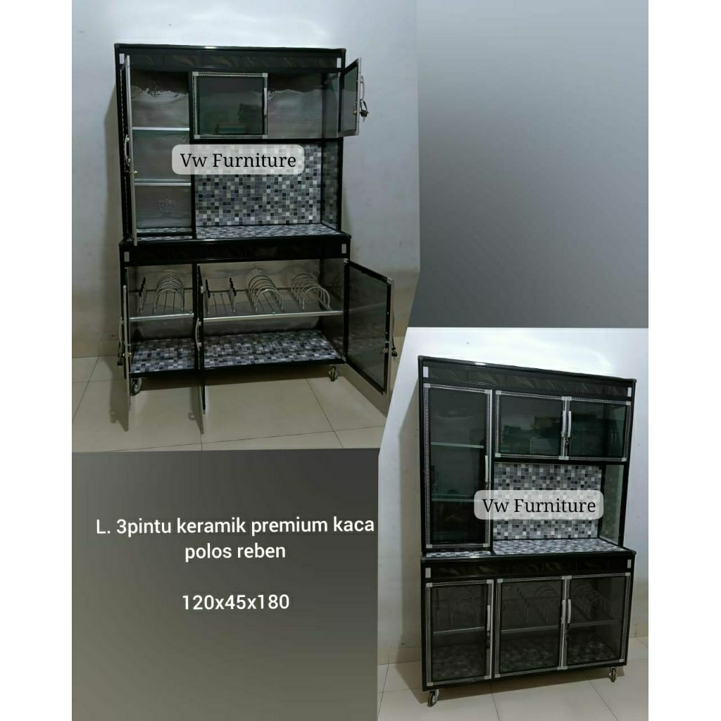 Rak Piring Premium Keramik 3&4 Pintu - Rak Piring Kaca Polos