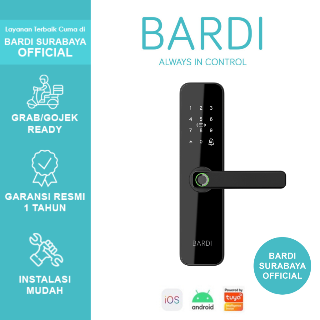 BARDI Smart Door Lock Z01 Handle Pintu Otomatis Fingerprint Pin Password Kartu RFID