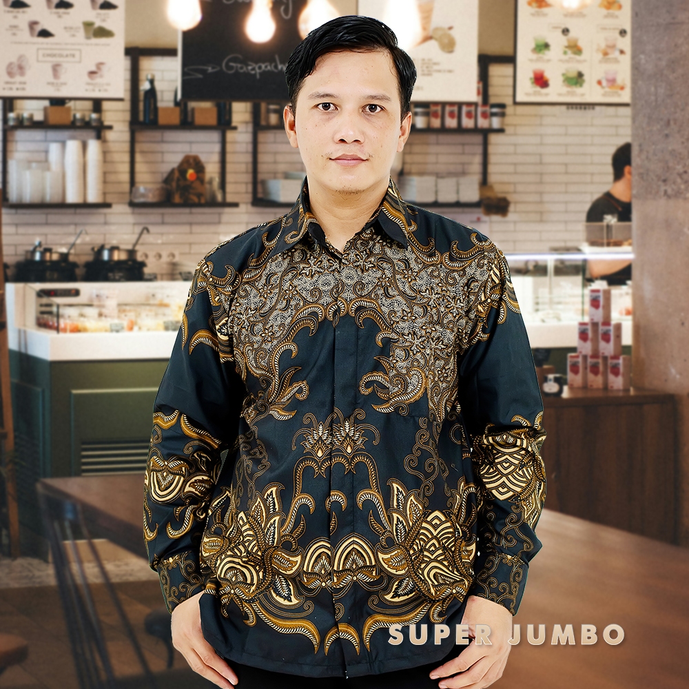 baju kemeja batik pria jumbo lengan panjang big size